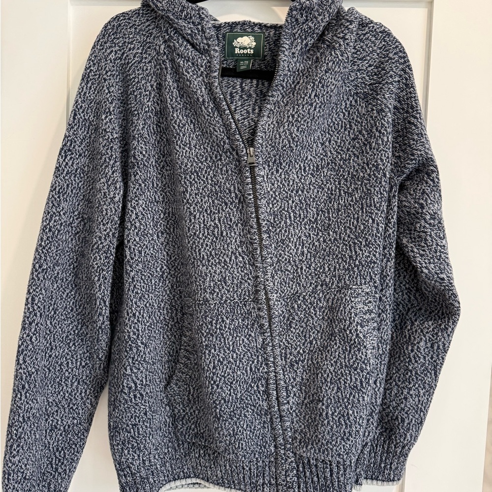 Roots Blue and White Textured Hoodie